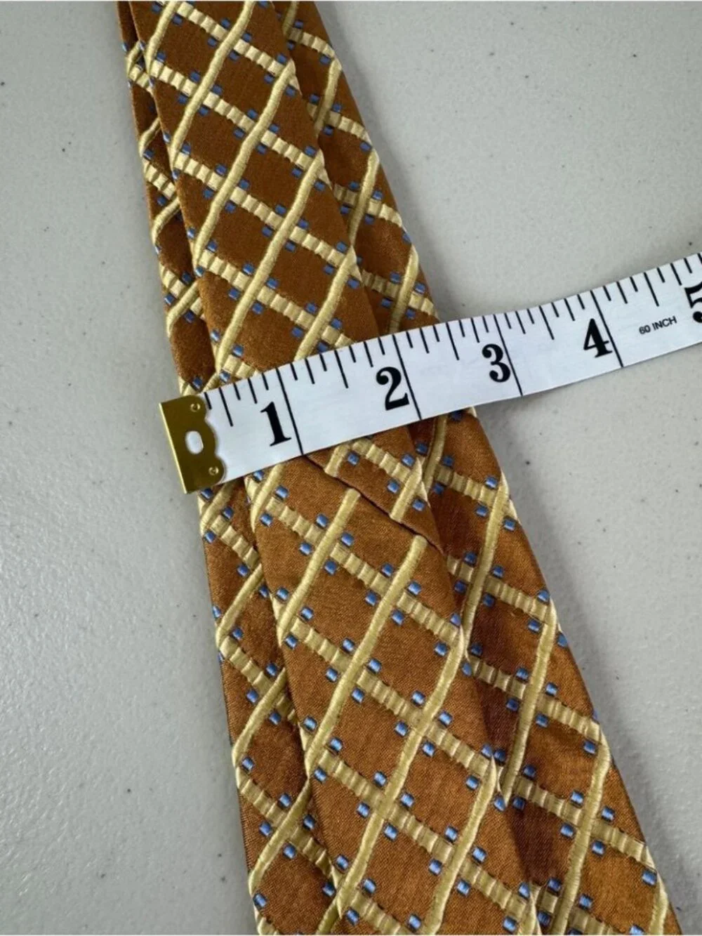 Ermenegildo Zegna Silk Necktie Gold Geometric Grid Luxury Designer Tie Classic